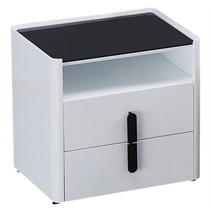 American Eagle Furniture 2-Drawer Wood and Faux Marble Nightstand in White/Black