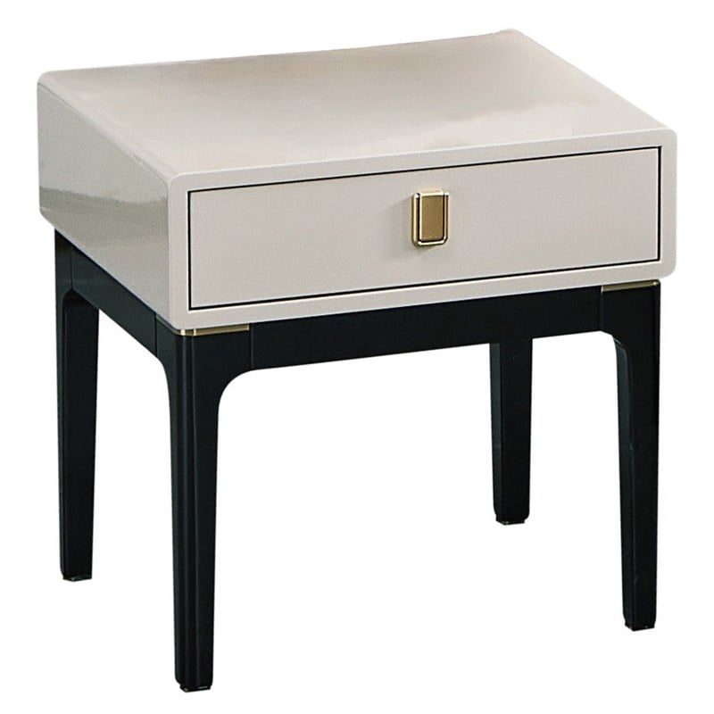 American Eagle Furniture 1-Drawer Wood and Faux Marble Nightstand in Beige/Black