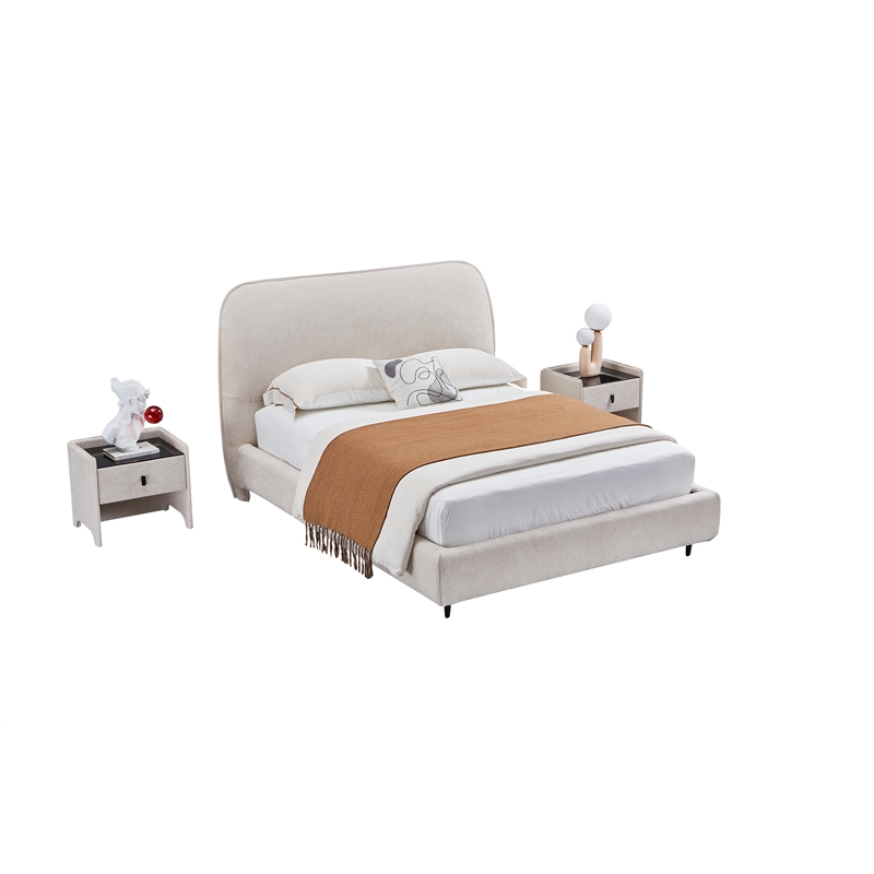 American Eagle Furniture 1-Drawer Fabric & Glass Nightstand in Beige/Black