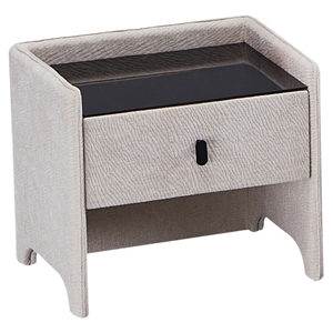 American Eagle Furniture 1-Drawer Fabric & Glass Nightstand in Beige/Black