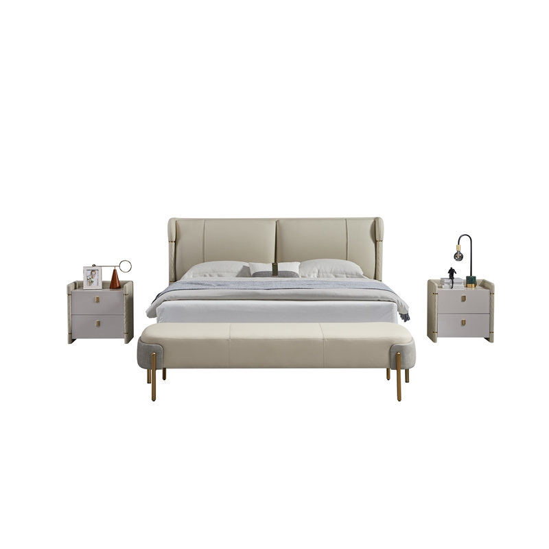 American Eagle Furniture 2-Drawer Faux Marble & Vinyl Nightstand in Cream