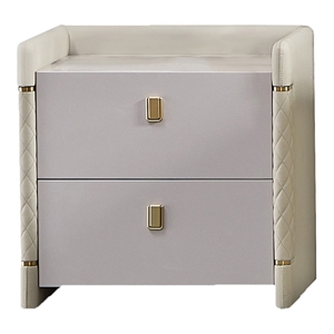 American Eagle Furniture 2-Drawer Faux Marble & Vinyl Nightstand in Cream