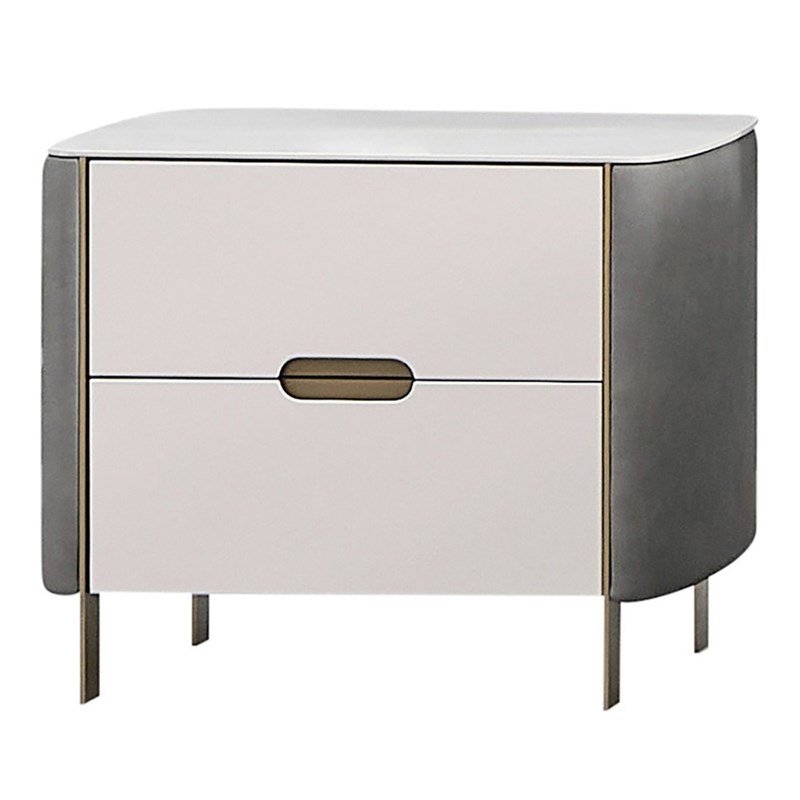 American Eagle Furniture 2-Drawer Faux Marble & Faux Leather Nightstand in Gray