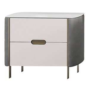 American Eagle Furniture 2-Drawer Faux Marble & Faux Leather Nightstand in Gray