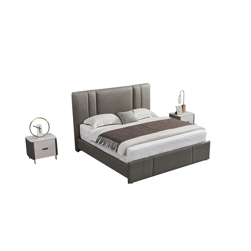 American Eagle Furniture 2-Drawer Faux Marble & Faux Leather Nightstand in Gray