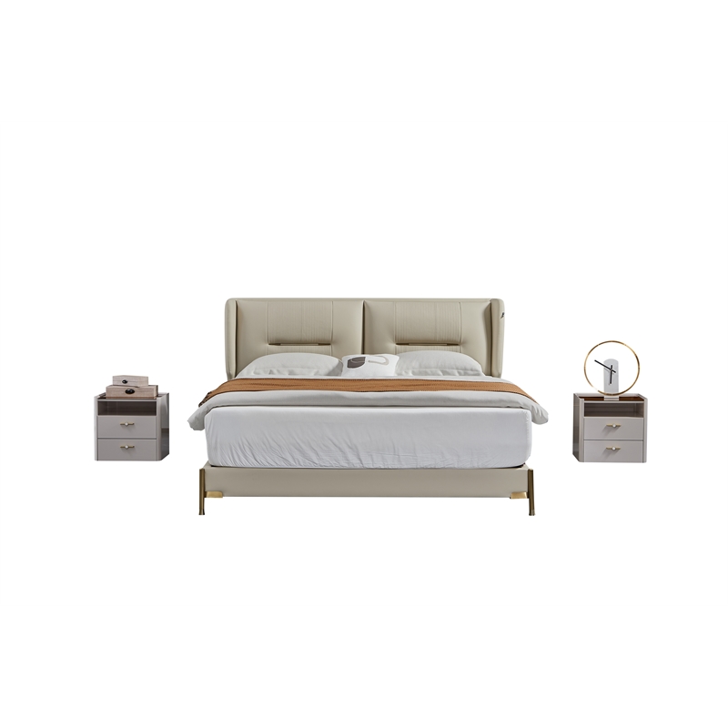 American Eagle Furniture 2-Drawer Faux Marble Nightstand in Cream