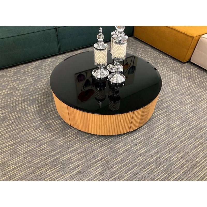 American Eagle Furniture 1-Drawer Wood & Glass Coffee Table in Brown/Black