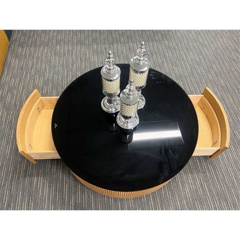 American Eagle Furniture 1-Drawer Wood & Glass Coffee Table in Brown/Black