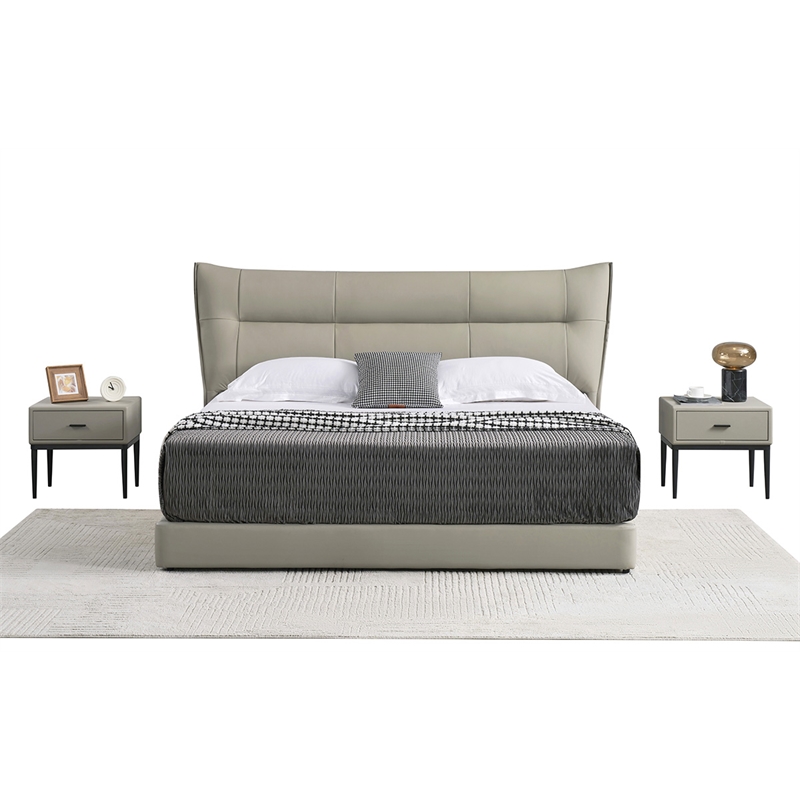 American Eagle  B-D081-Q Queen Modern Light Gray Genuine Leather Bed