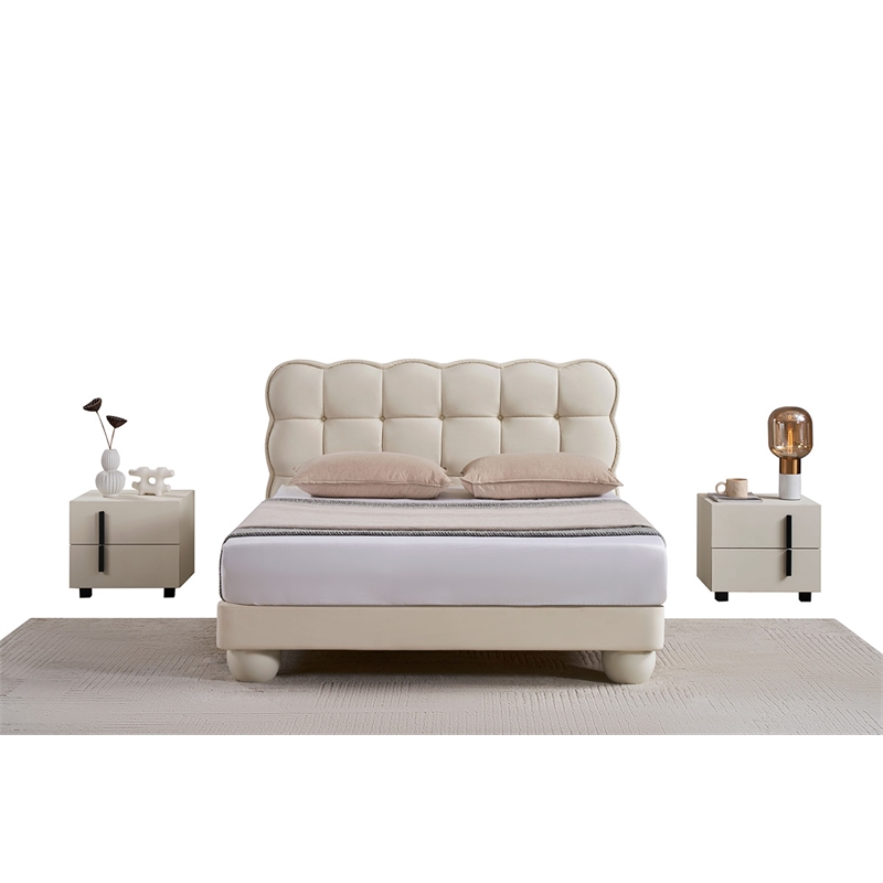 American Eagle  B-D083-W-F Modern White Cream Faux Leather Full Size Bed