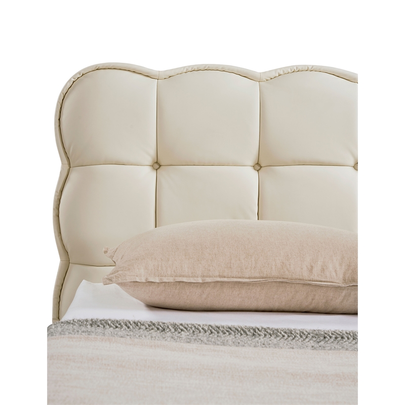 American Eagle  B-D083-W-Q Modern White Cream Faux Leather Queen Size Bed