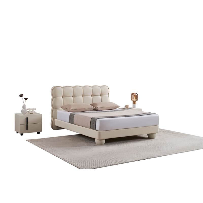 American Eagle  B-D083-W-Q Modern White Cream Faux Leather Queen Size Bed