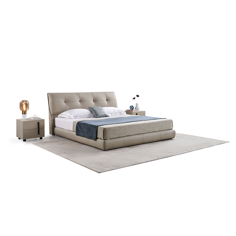 American Eagle  B-D085-CK Modern Cal King Light Tan Genuine Leather Bed