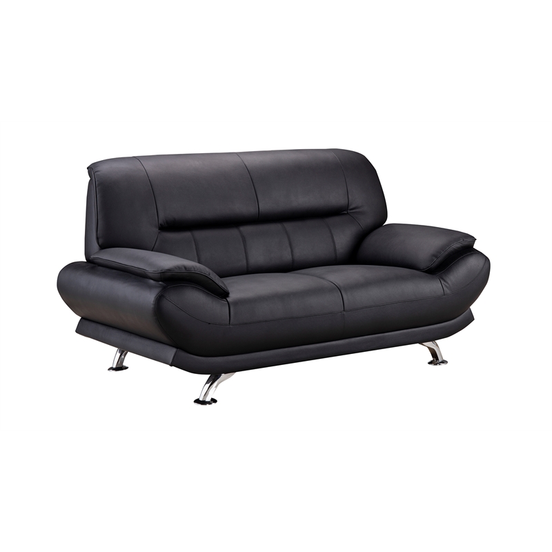 American Eagle EK-B118 Modern Contemporary Black Genuine Leather Loveseat