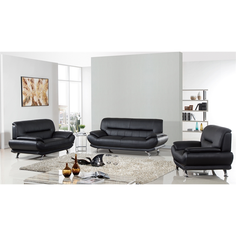 American Eagle EK-B118 Modern Contemporary Black Genuine Leather Loveseat