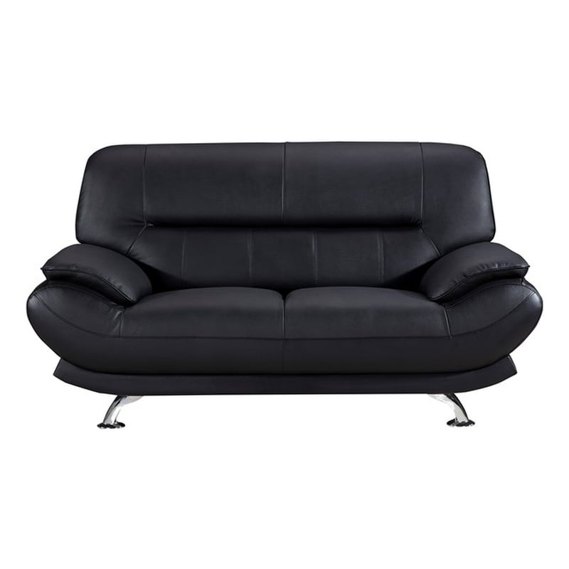 American Eagle EK-B118 Modern Contemporary Black Genuine Leather Loveseat