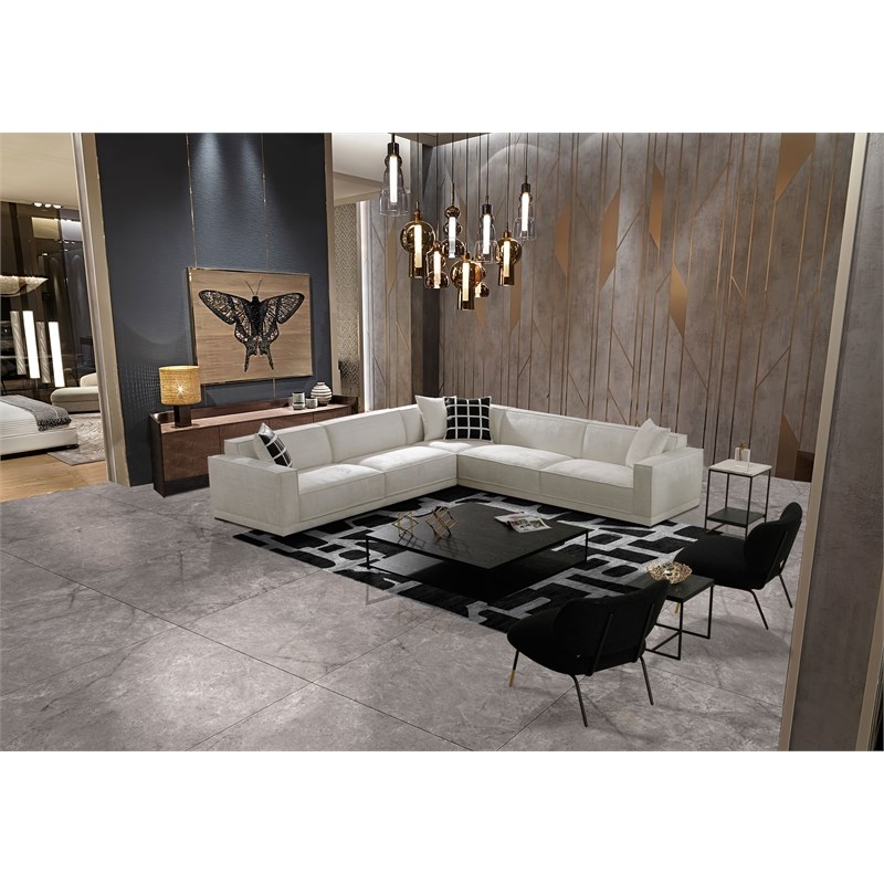 American Eagle AE3808 Modern Contemporary Ivory Fabric Sectional Sofa Set