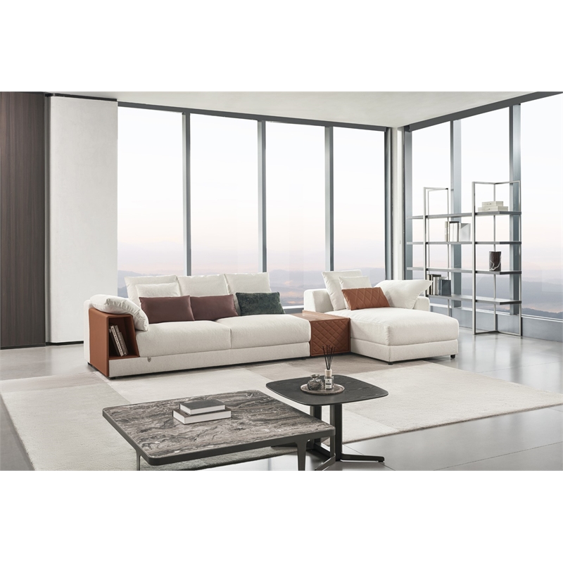 American Eagle AE-L8013L-W White Fabric Sectional Sofa with Console Table  Set