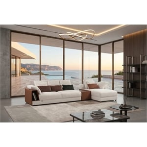 American Eagle AE-L8013L-W White Fabric Sectional Sofa with Console Table  Set