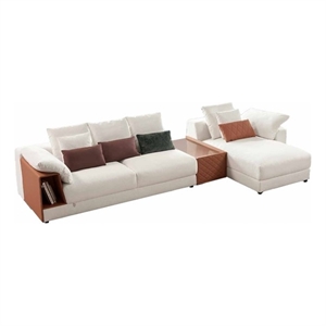 American Eagle AE-L8013L-W White Fabric Sectional Sofa with Console Table  Set