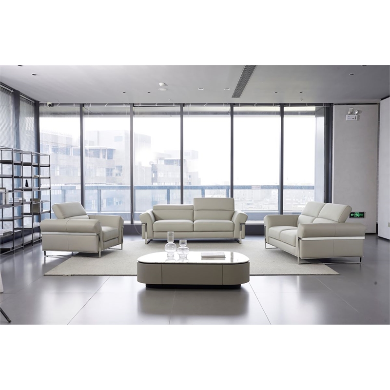 American Eagle EK012-LG-LS Modern Light Gray Italian Top Grain Leather Loveseat