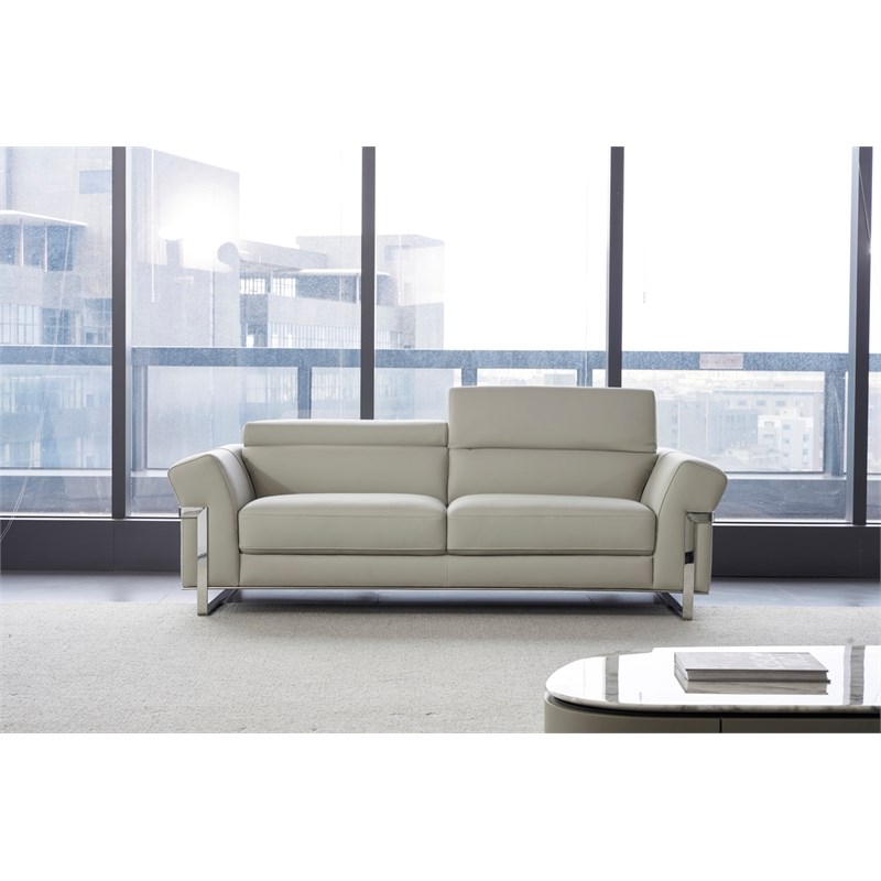 American Eagle EK012-LG-SF Modern Light Gray Italian Top Grain Leather Sofa