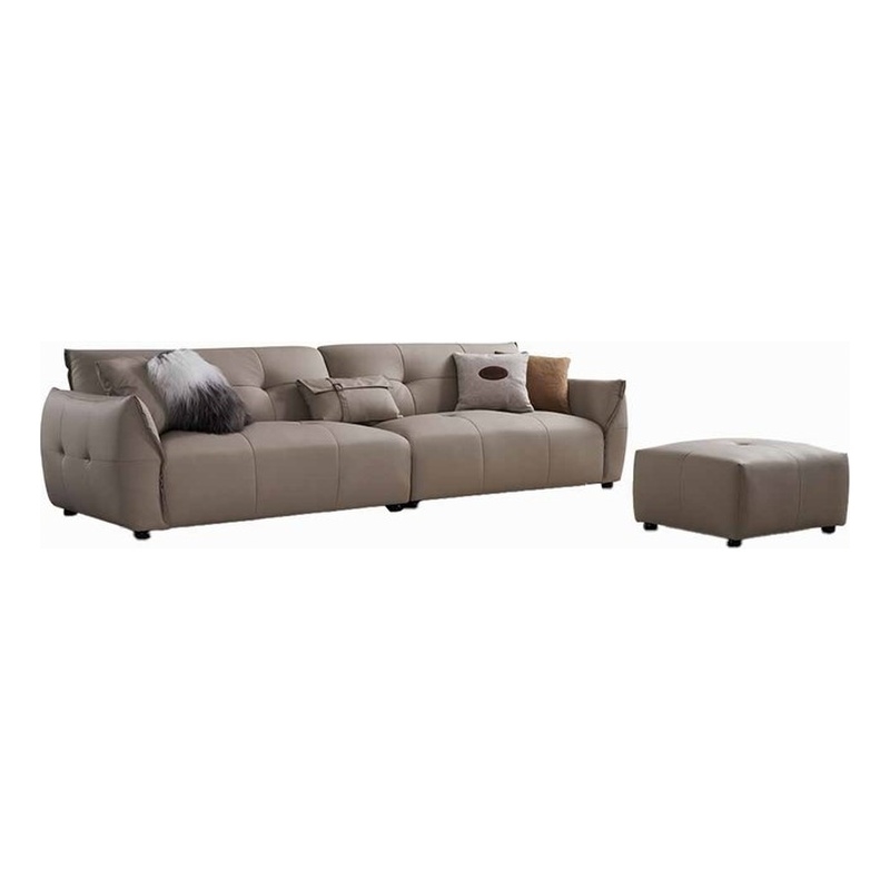 American Eagle EK-D837-LG-SET Light Gray Top Grain Leather Long Sofa Ottoman Set