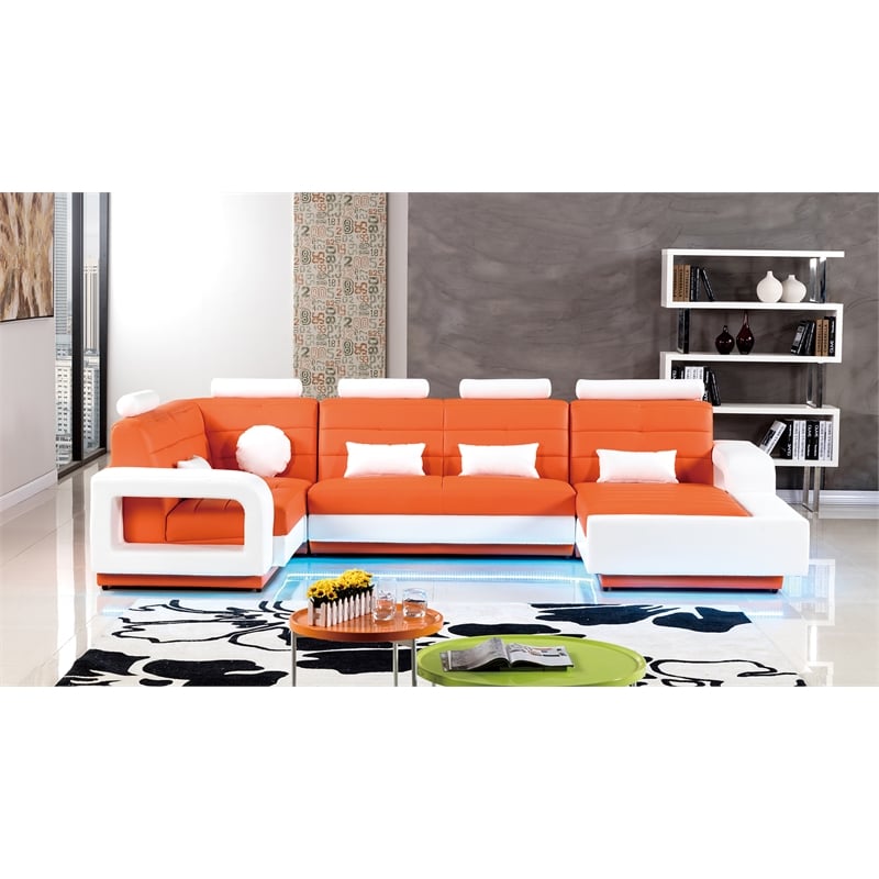 American Eagle AE-LD800L-ORG.W Orange/White Multi-Color Faux Leather Sectional