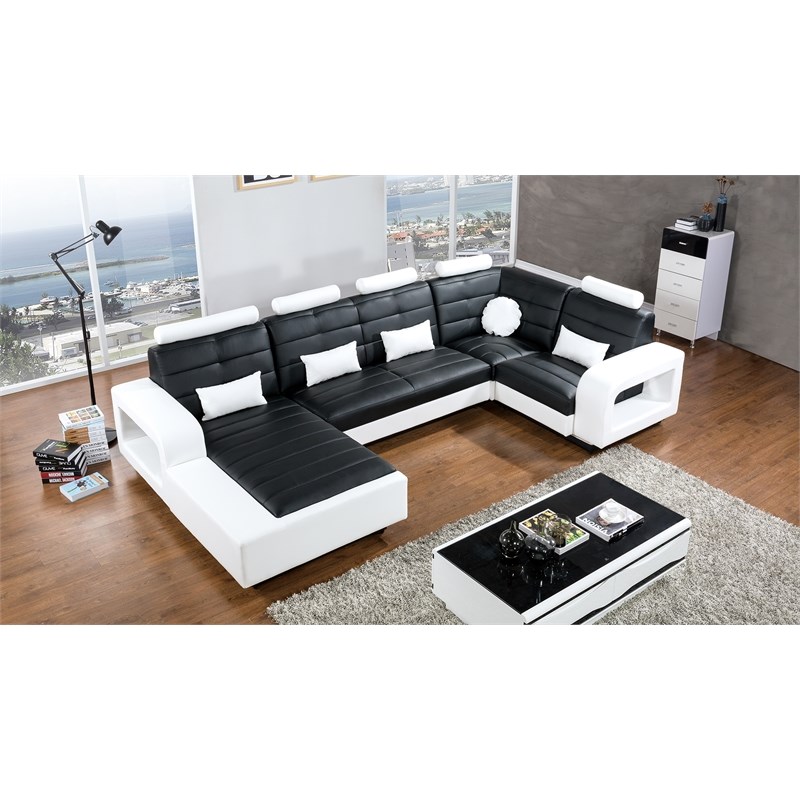 American Eagle AE-LD800R-BK.W Black /White Multi-Color Faux Leather Sectional