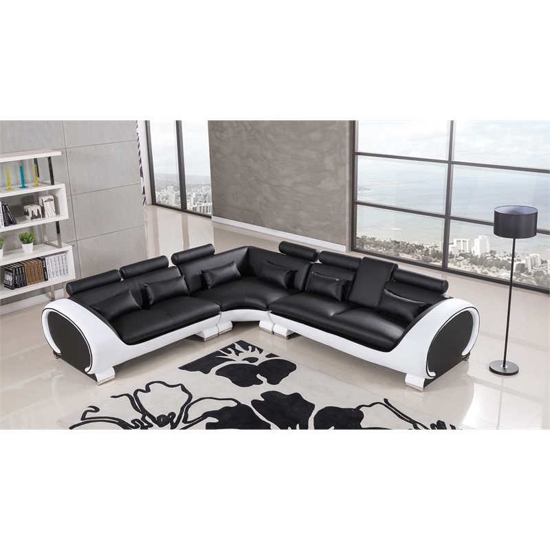 American Eagle AE-LD801R-BK.W Black /White Multi-Color Faux Leather Sectional