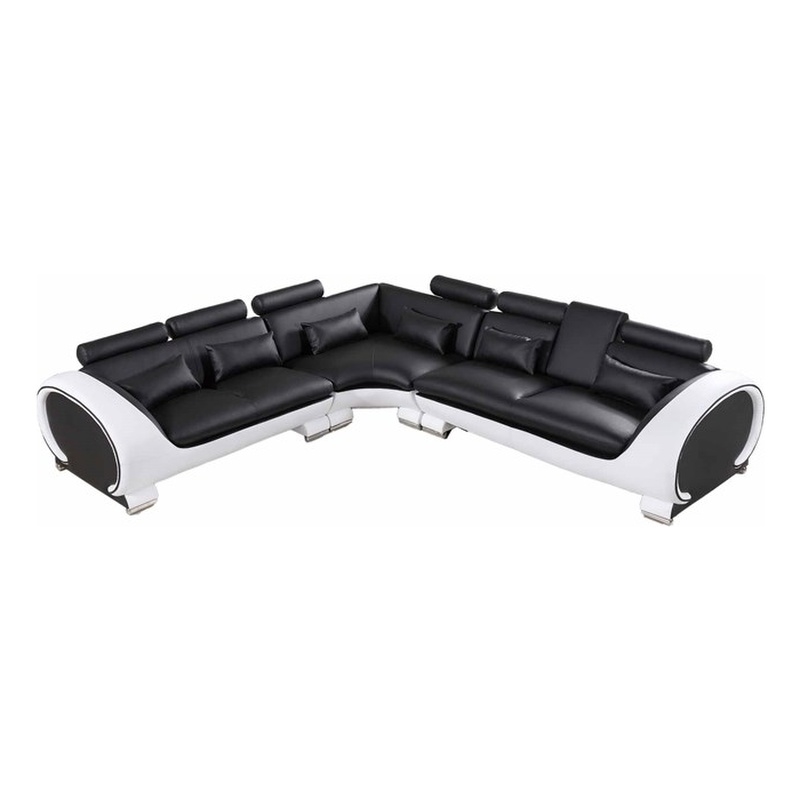 American Eagle AE-LD801R-BK.W Black /White Multi-Color Faux Leather Sectional