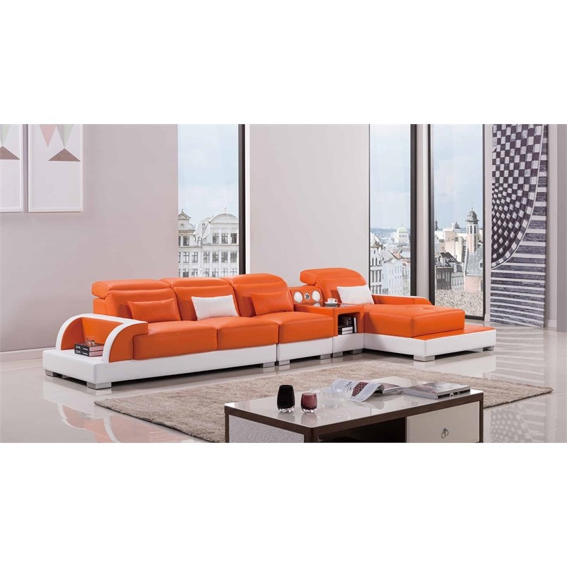 American Eagle AE-LD812L-ORG.IVR Orange/Ivory Multi-Color Faux Leather Sectional