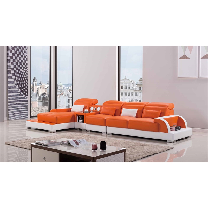 American Eagle AE-LD812R-ORG.IVR Orange/Ivory Multi-Color Faux Leather Sectional