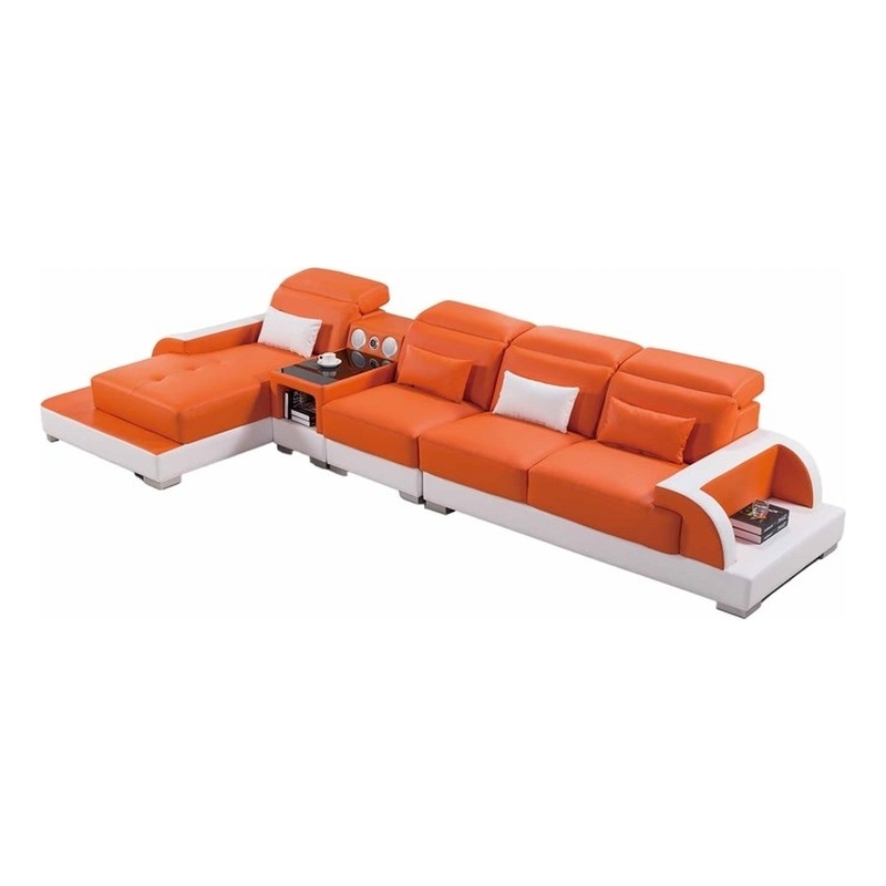 American Eagle AE-LD812R-ORG.IVR Orange/Ivory Multi-Color Faux Leather Sectional