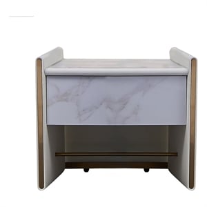 NS-Y2008 American Eagle Furniture 1-Drawer Faux Marble & Vinyl Nightstand in Ivory