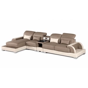 AE-LD812 Camel and Cream Faux Leather Sectional - Right Sitting