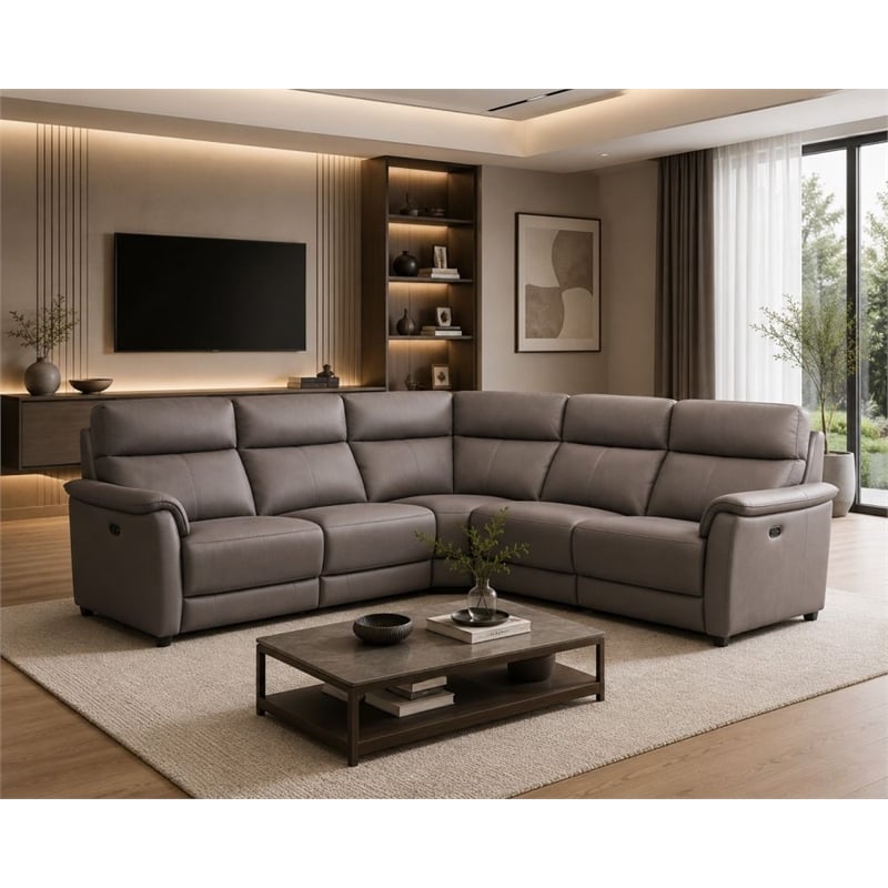 EK-LH185 Dark Gray Top-grain Cow Hide Electric Modular Recliner Sectional