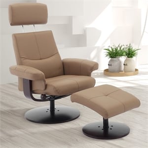 regina recliner and ottoman in camel polyurethane air leather