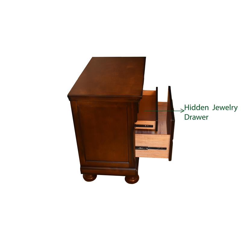 Baltimore Wood Nightstand with Hidden Jewelry Drawer in Dark Walnut