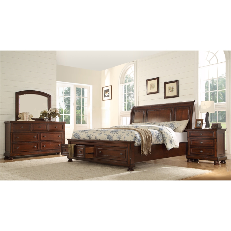 Baltimore King 4 Pc Storage Platform Bedroom Set Made with Wood in Dark Walnut