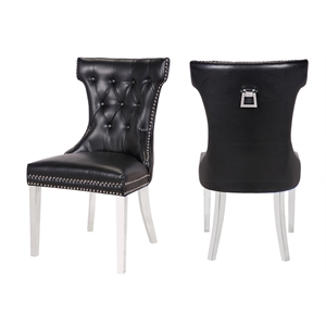galaxy home rita faux leather chair stainless steel legs black (set of 2)