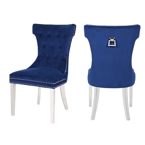 galaxy home rita velvet fabric chair with stainless steel legs - blue (set of 2)