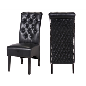 galaxy home lucy faux leather tufted chair with wood legs in black (set of 2)