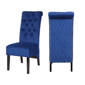 galaxy home lucy tufted velvet chair with wood legs in navy blue (set of 2)