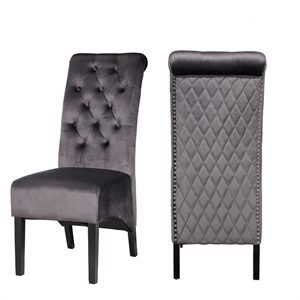 galaxy home lucy tufted velvet chair with wood legs in dark gray (set of 2)