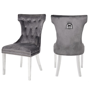 galaxy home rita velvet chairs with stainless steel legs - dark gray (set of 2)