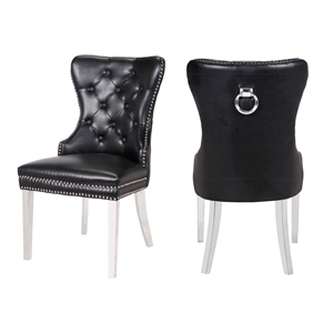 galaxy home erica faux leather chair stainless steel legs black (set of 2)