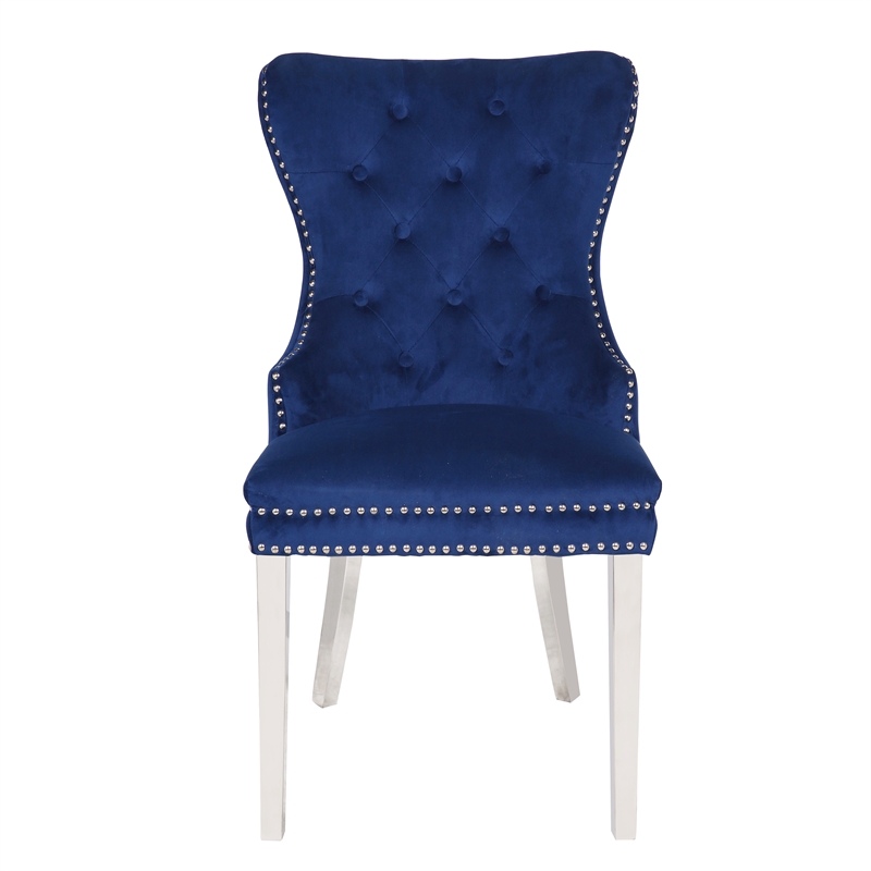 Erica 2 Piece Stainless Steel Legs Chair Finish with Velvet Fabric in Blue