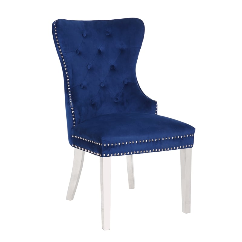 Erica 2 Piece Stainless Steel Legs Chair Finish with Velvet Fabric in Blue