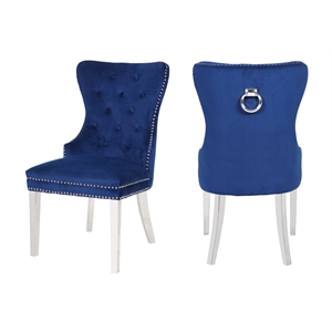 galaxy home erica tufted velvet chair stainless steel legs navy blue(set of 2)